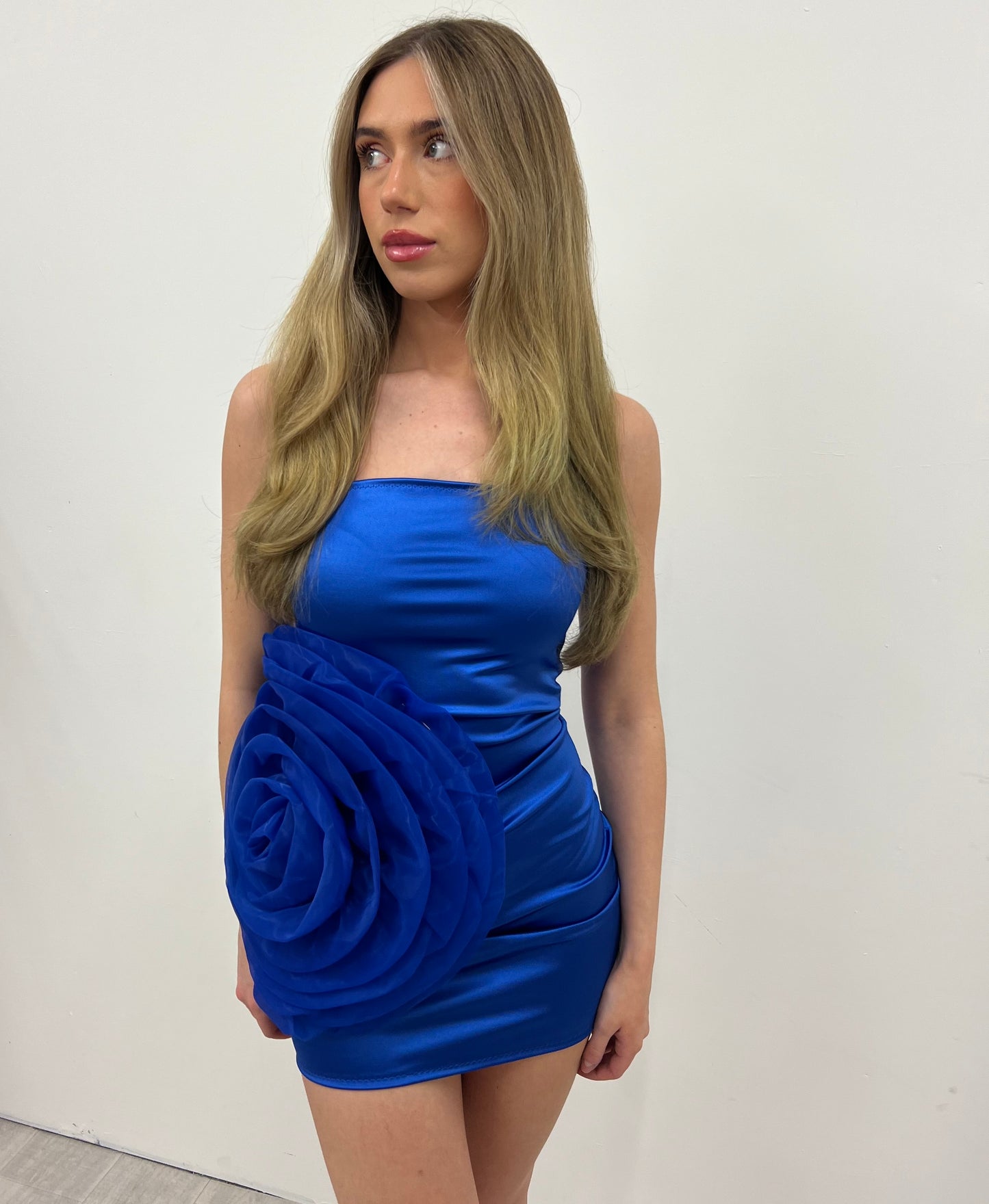 Satin stretch rose mini dress